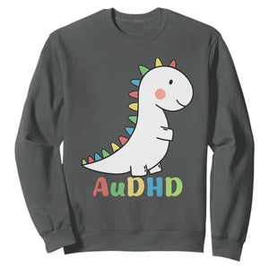 Cute Dinosaur AuDHD Sweatshirt ADHD Awareness TS02 Dark Heather Print Your Wear