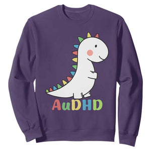 Cute Dinosaur AuDHD Sweatshirt ADHD Awareness TS02 Purple Print Your Wear