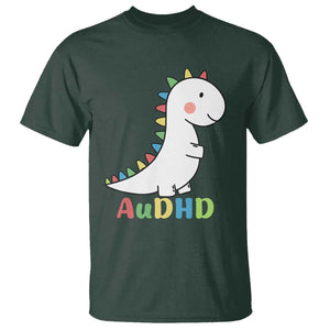Cute Dinosaur AuDHD T Shirt ADHD Awareness TS02 Dark Forest Green Print Your Wear