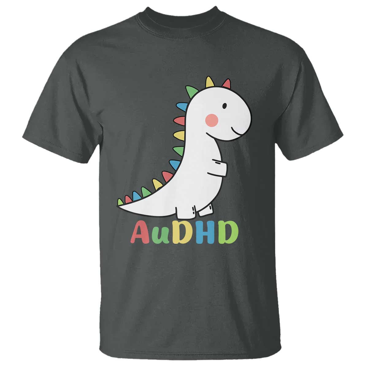 Cute Dinosaur AuDHD T Shirt ADHD Awareness TS02 Dark Heather Print Your Wear