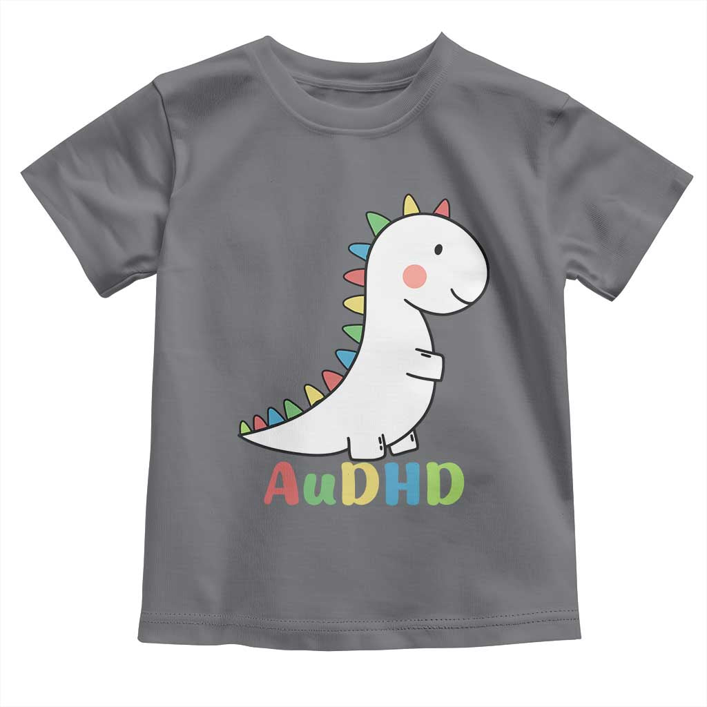 Cute Dinosaur AuDHD Toddler T Shirt ADHD Awareness TS02 Charcoal Print Your Wear