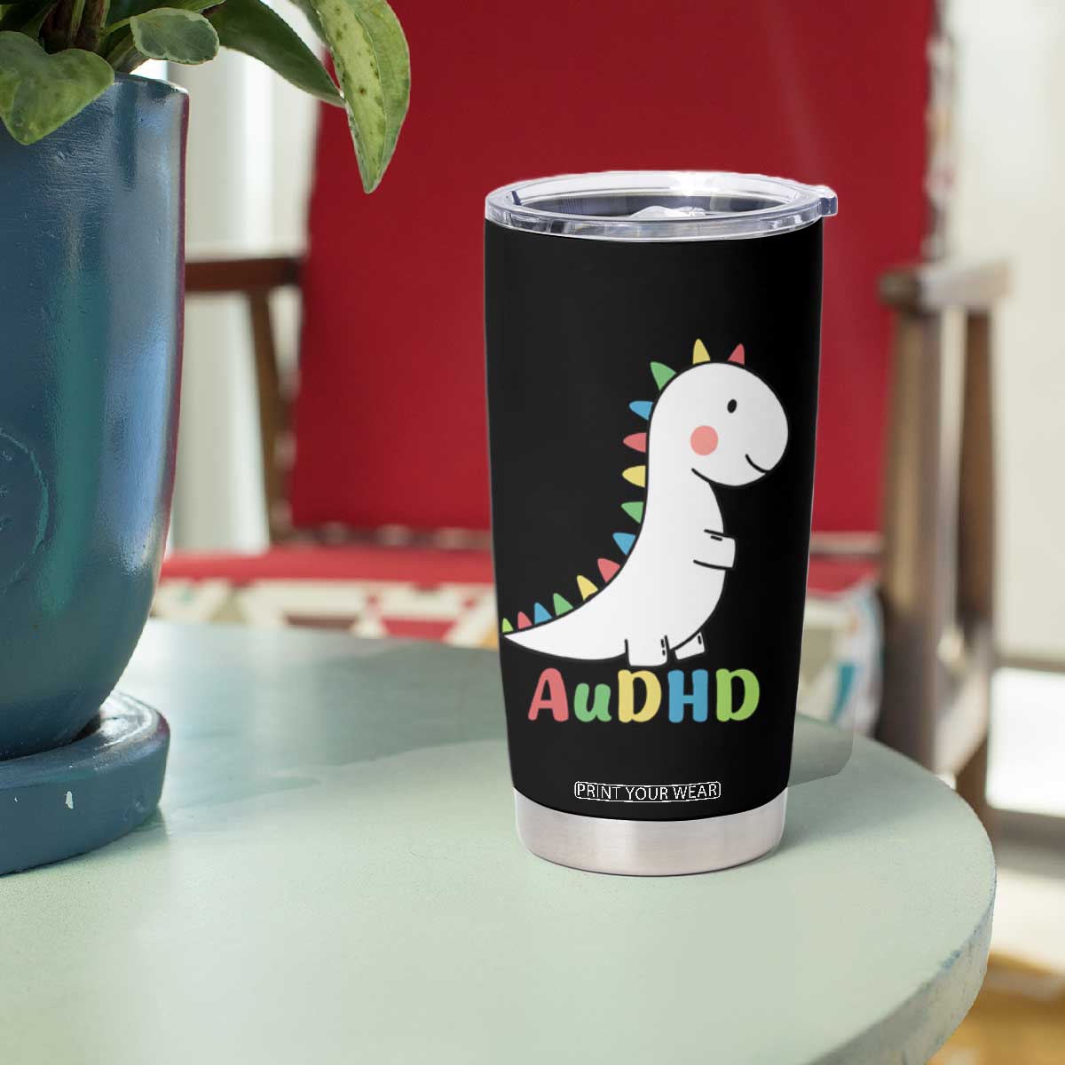 Cute Dinosaur AuDHD Tumbler Cup ADHD Awareness TS02 Print Your Wear
