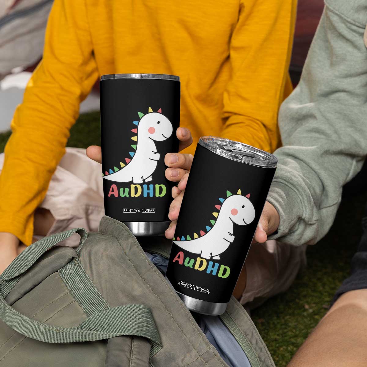 Cute Dinosaur AuDHD Tumbler Cup ADHD Awareness TS02 Print Your Wear