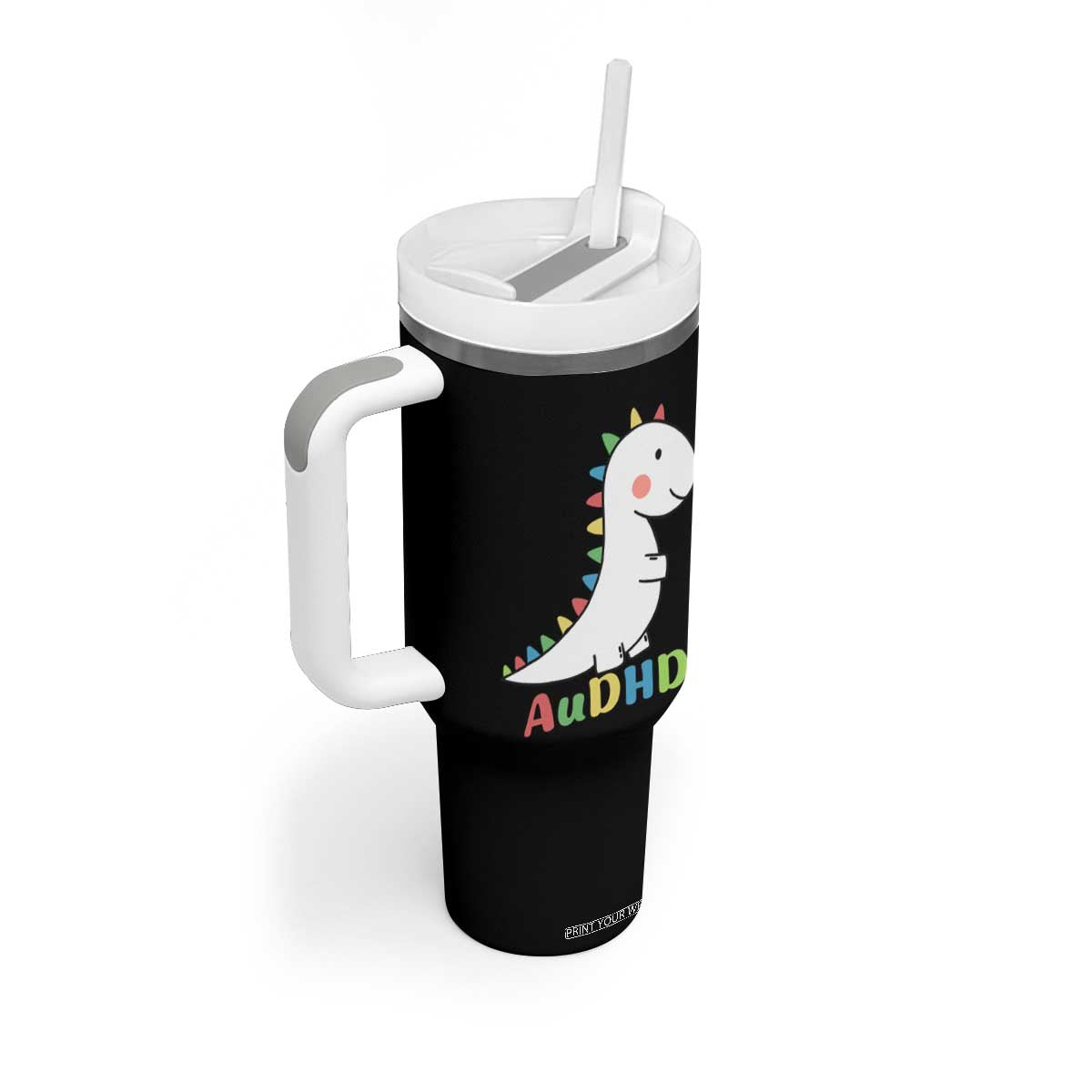 Cute Dinosaur AuDHD Tumbler With Handle ADHD Awareness TS02 Print Your Wear