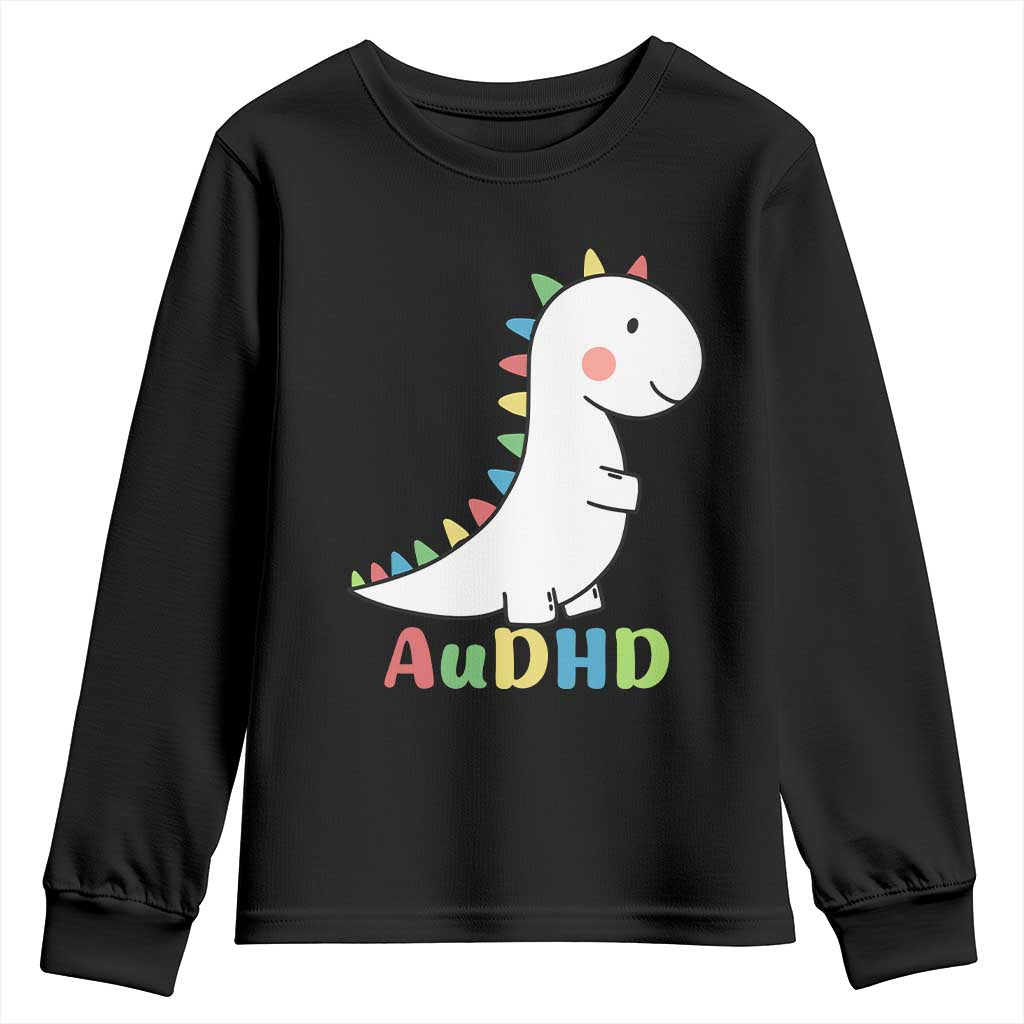 Cute Dinosaur AuDHD Youth Sweatshirt ADHD Awareness TS02 Black Print Your Wear