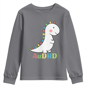 Cute Dinosaur AuDHD Youth Sweatshirt ADHD Awareness TS02 Charcoal Print Your Wear