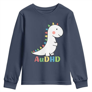 Cute Dinosaur AuDHD Youth Sweatshirt ADHD Awareness TS02 Navy Print Your Wear