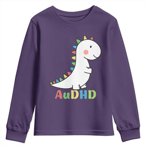 Cute Dinosaur AuDHD Youth Sweatshirt ADHD Awareness TS02 Purple Print Your Wear