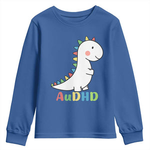 Cute Dinosaur AuDHD Youth Sweatshirt ADHD Awareness TS02 Royal Blue Print Your Wear