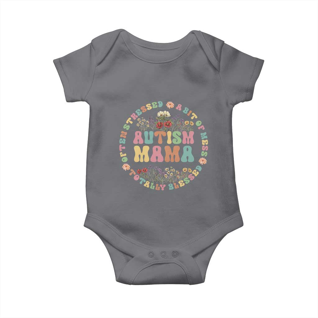 Autism Mama Baby Onesie Totally Blessed Often Stressed A Bit Of A Mess TS02 Charcoal Print Your Wear