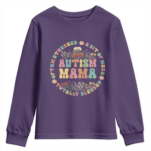 Autism Mama Youth Sweatshirt Totally Blessed Often Stressed A Bit Of A Mess TS02 Purple Print Your Wear