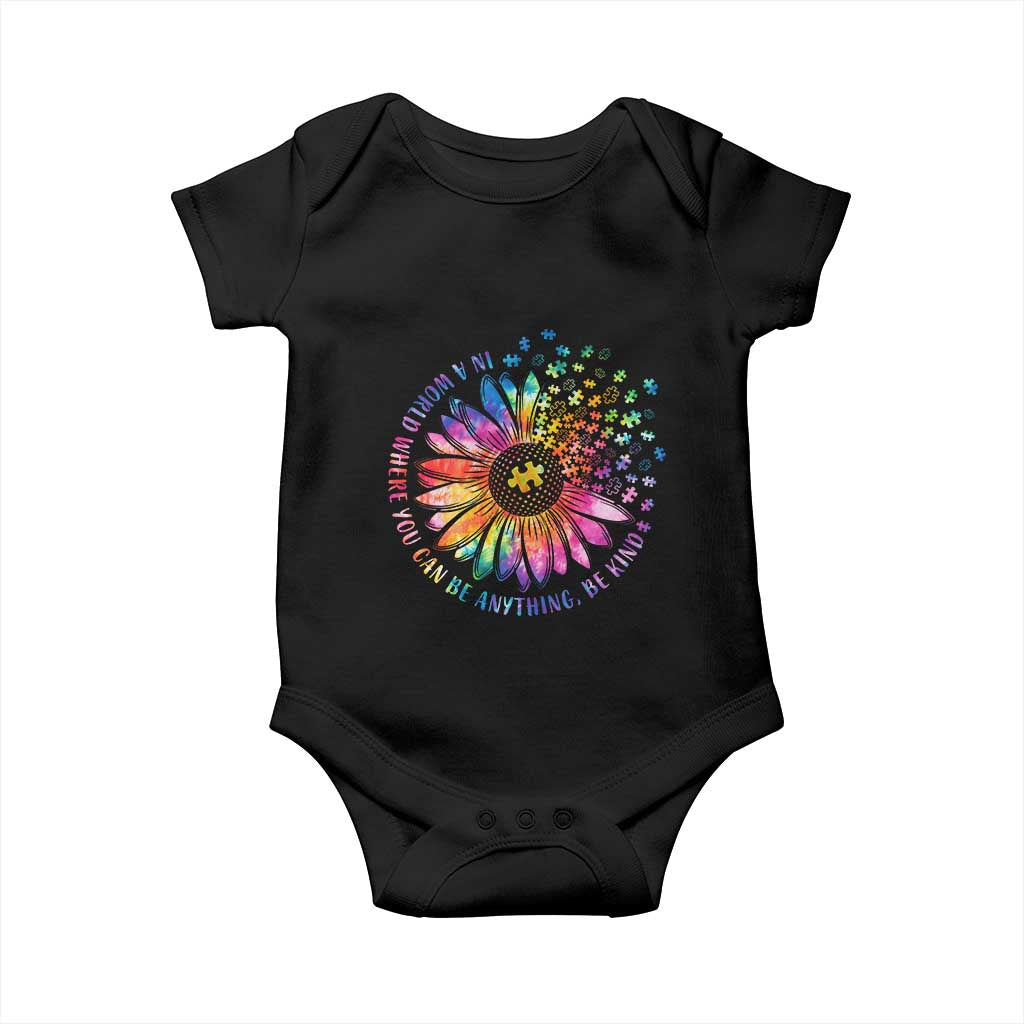 Be Kind Autism Awareness Baby Onesie Kindness Sunflower Tie Dye Puzzle TS02 Black Print Your Wear