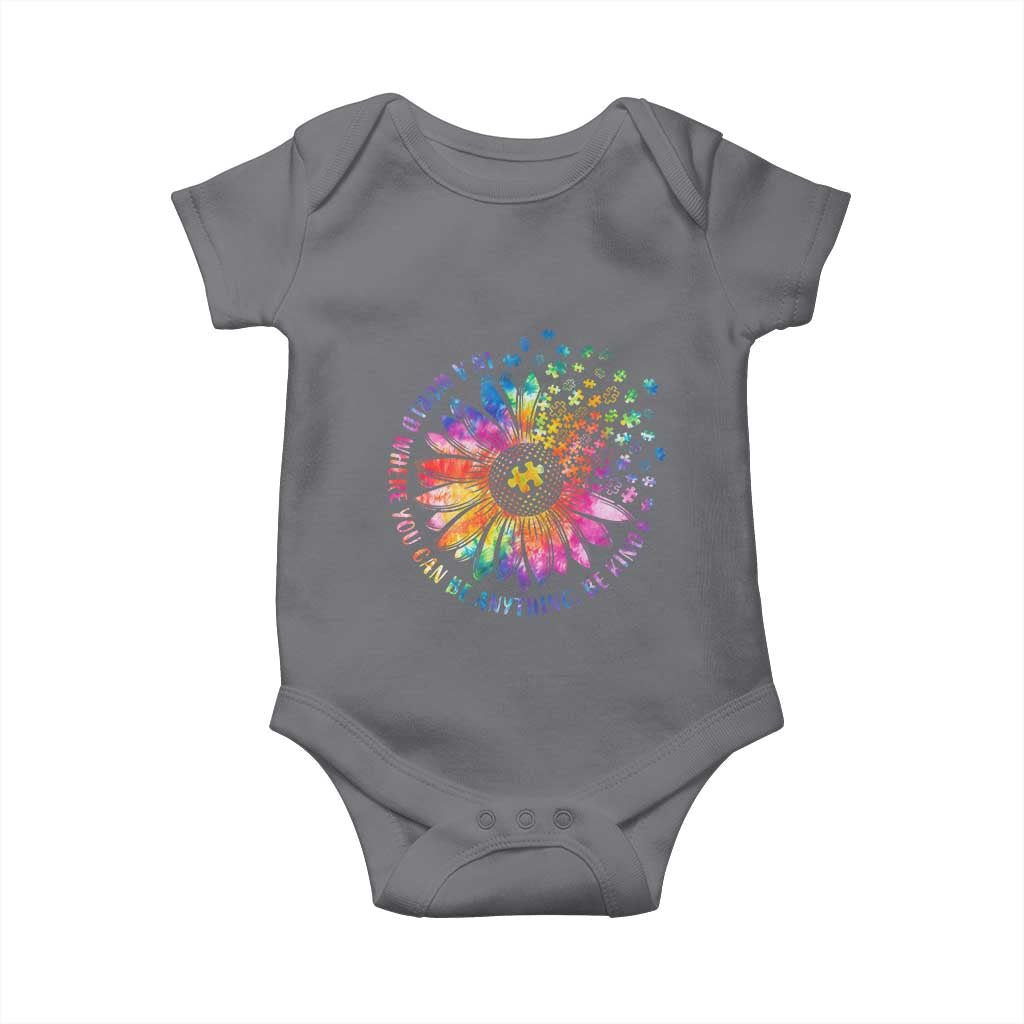 Be Kind Autism Awareness Baby Onesie Kindness Sunflower Tie Dye Puzzle TS02 Charcoal Print Your Wear