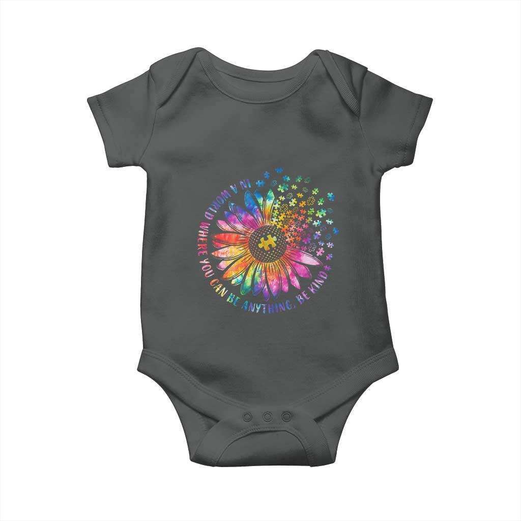 Be Kind Autism Awareness Baby Onesie Kindness Sunflower Tie Dye Puzzle TS02 Dark Heather Print Your Wear