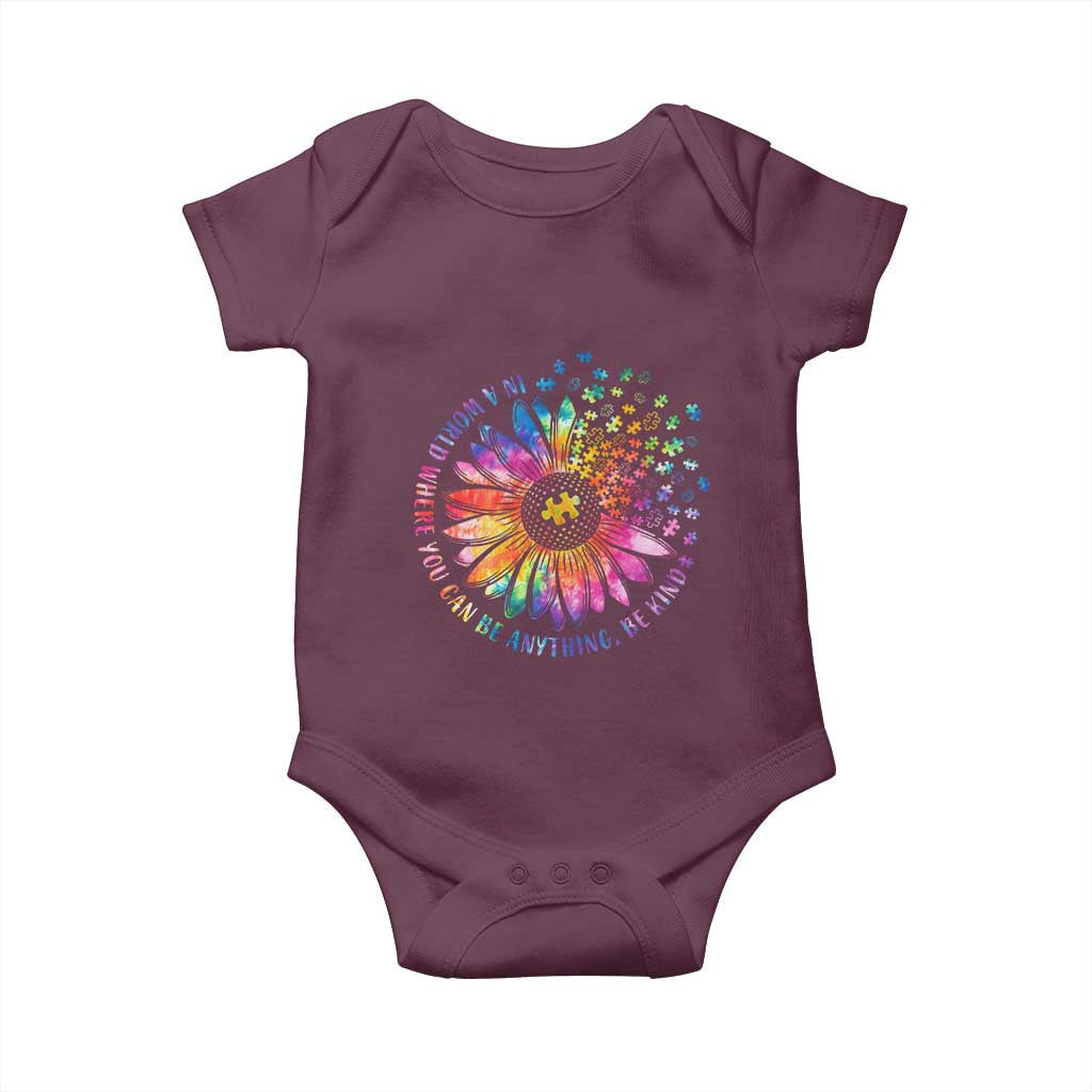 Be Kind Autism Awareness Baby Onesie Kindness Sunflower Tie Dye Puzzle TS02 Maroon Print Your Wear