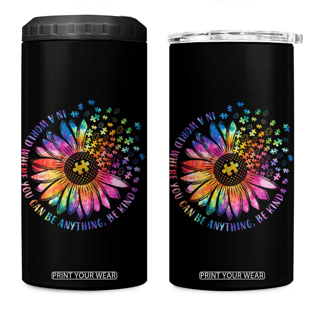 Be Kind Autism Awareness 4 in 1 Can Cooler Tumbler Kindness Sunflower Tie Dye Puzzle TS02 One Size: 16 oz Black Print Your Wear