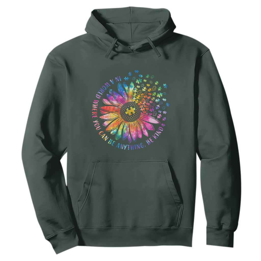 Be Kind Autism Awareness Hoodie Kindness Sunflower Tie Dye Puzzle TS02 Dark Forest Green Print Your Wear