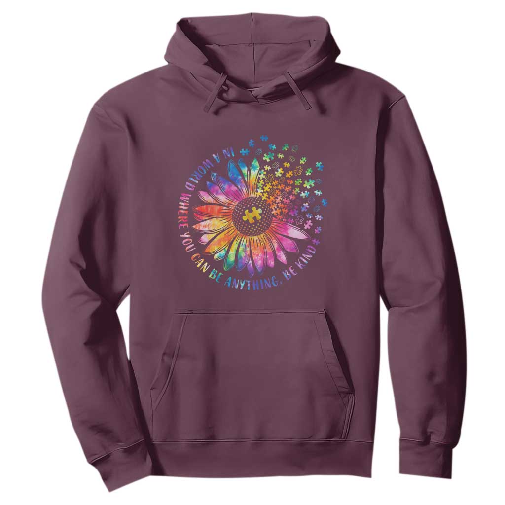 Be Kind Autism Awareness Hoodie Kindness Sunflower Tie Dye Puzzle TS02 Maroon Print Your Wear