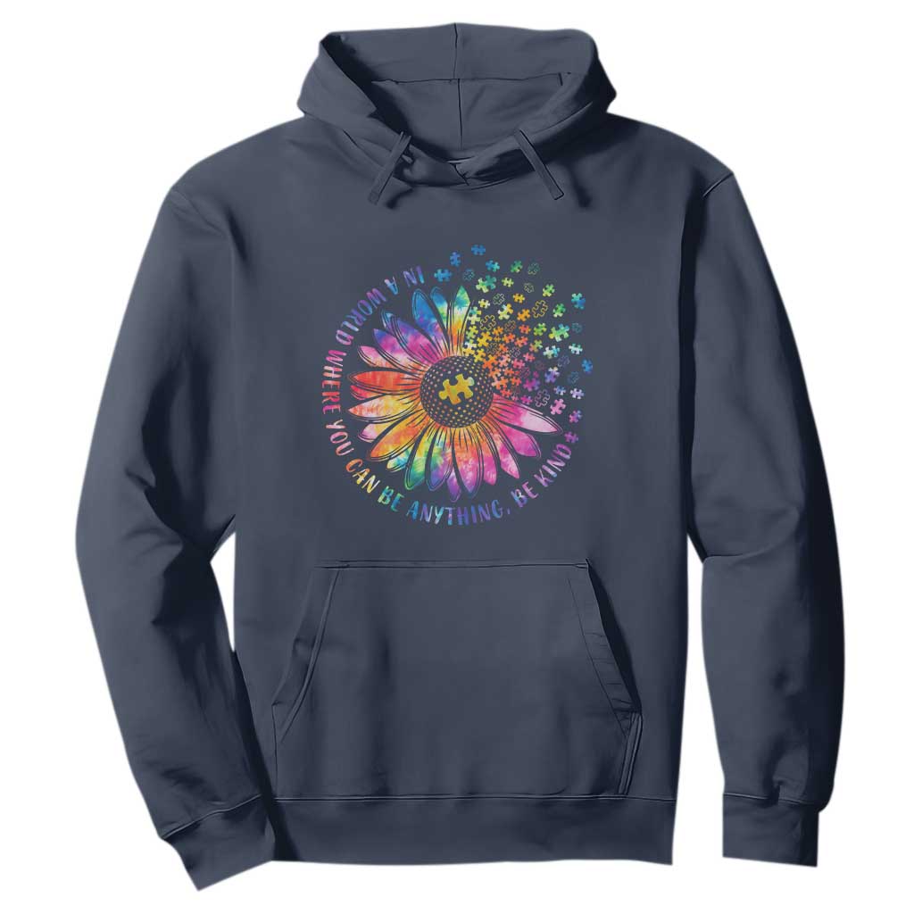 Be Kind Autism Awareness Hoodie Kindness Sunflower Tie Dye Puzzle TS02 Navy Print Your Wear