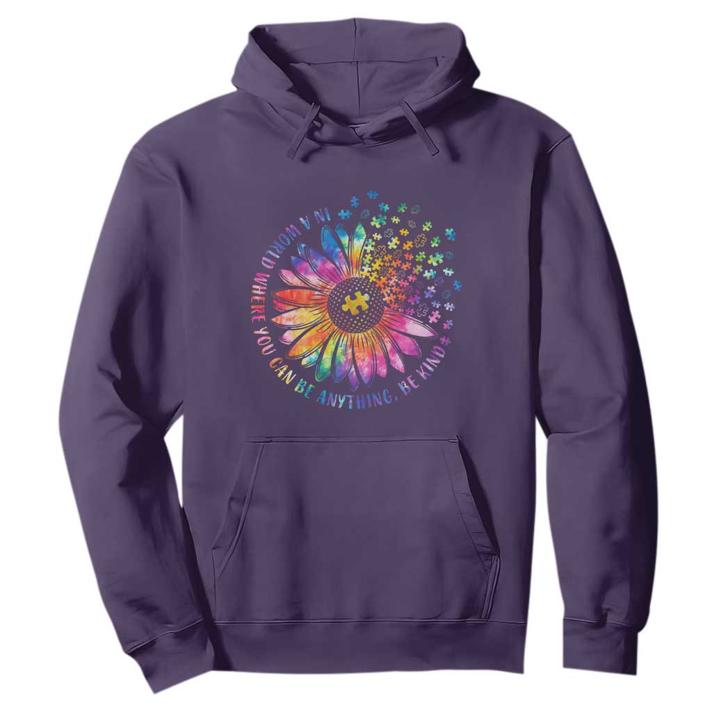 Be Kind Autism Awareness Hoodie Kindness Sunflower Tie Dye Puzzle TS02 Purple Print Your Wear
