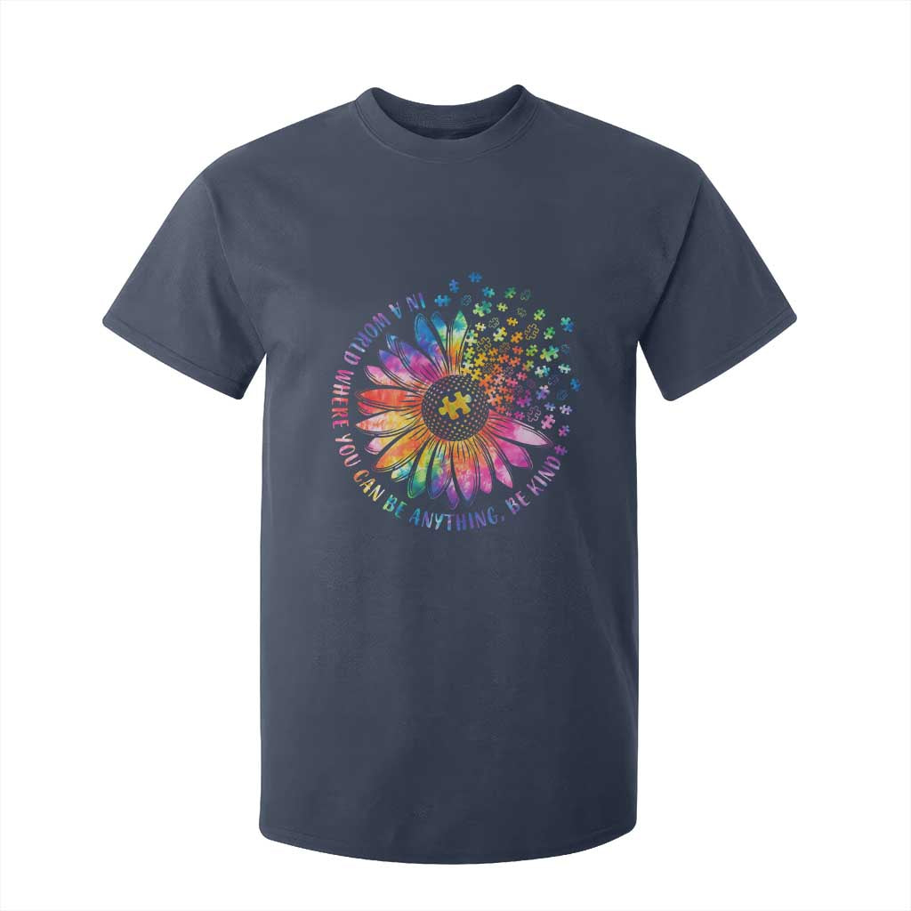 Be Kind Autism Awareness T Shirt For Kid Kindness Sunflower Tie Dye Puzzle TS02 Navy Print Your Wear