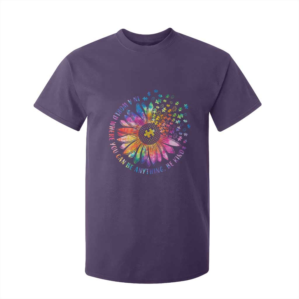 Be Kind Autism Awareness T Shirt For Kid Kindness Sunflower Tie Dye Puzzle TS02 Purple Print Your Wear