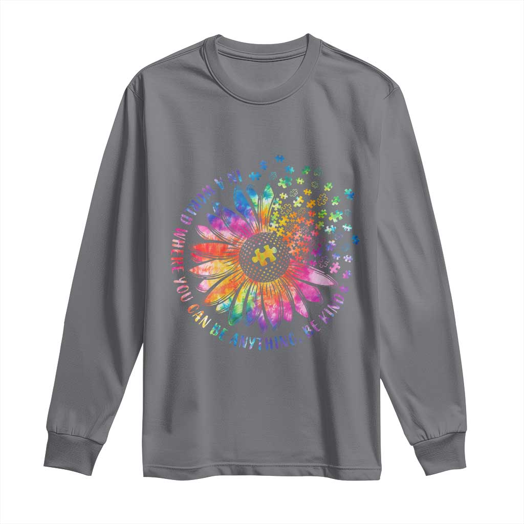Be Kind Autism Awareness Long Sleeve Shirt Kindness Sunflower Tie Dye Puzzle TS02 Charcoal Print Your Wear