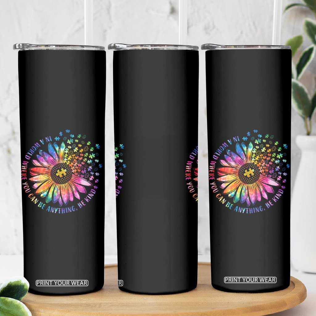 Be Kind Autism Awareness Skinny Tumbler Kindness Sunflower Tie Dye Puzzle TS02 Print Your Wear