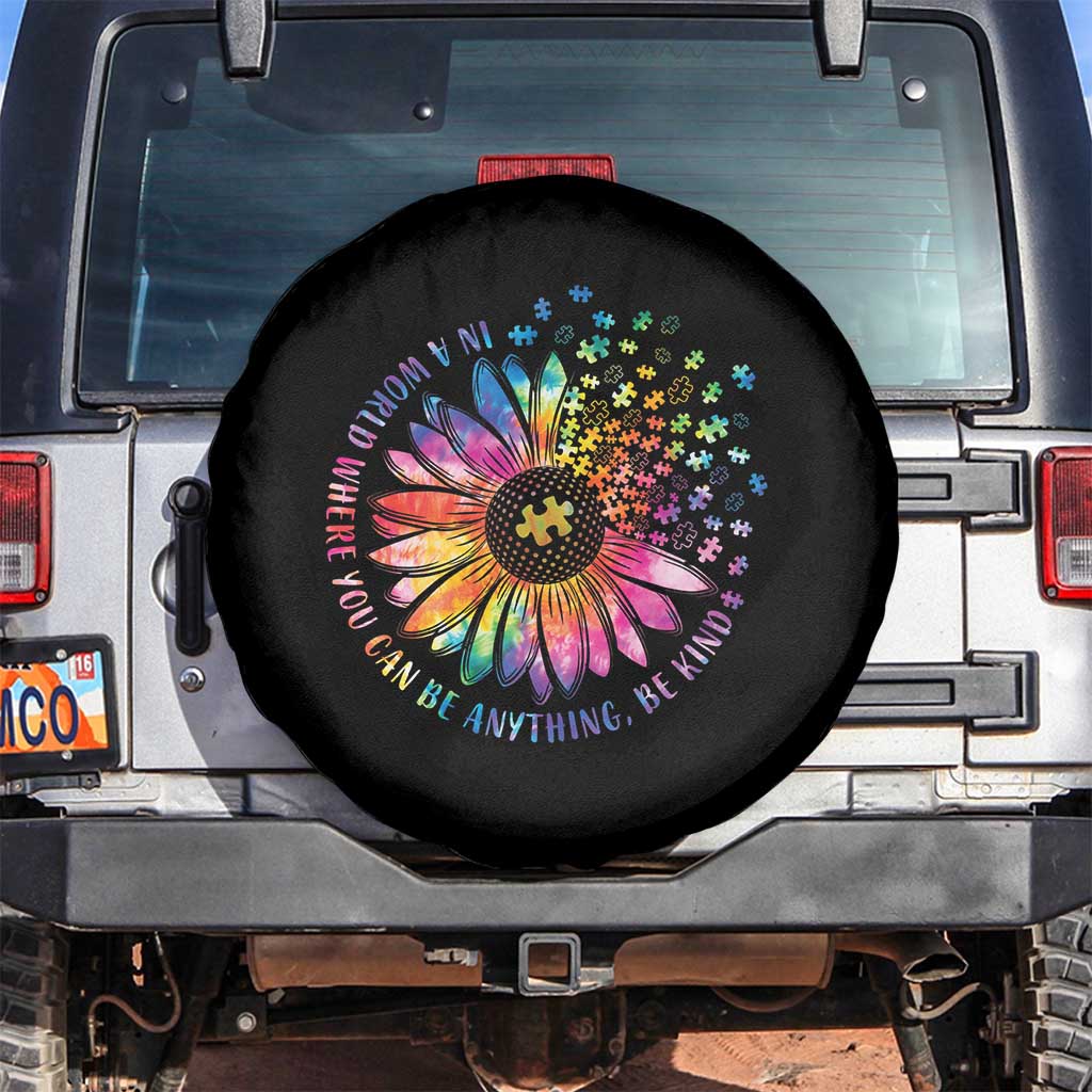 Be Kind Autism Awareness Spare Tire Cover Kindness Sunflower Tie Dye Puzzle TS02 No hole Black Print Your Wear