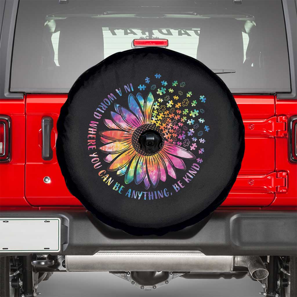 Be Kind Autism Awareness Spare Tire Cover Kindness Sunflower Tie Dye Puzzle TS02 Black Print Your Wear