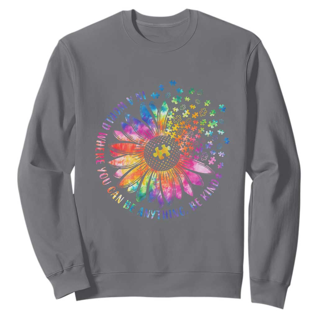Be Kind Autism Awareness Sweatshirt Kindness Sunflower Tie Dye Puzzle TS02 Charcoal Print Your Wear