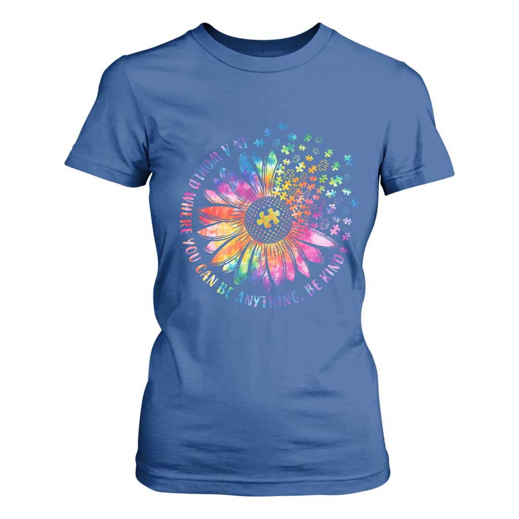 Be Kind Autism Awareness T Shirt For Women Kindness Sunflower Tie Dye Puzzle TS02 Royal Blue Print Your Wear