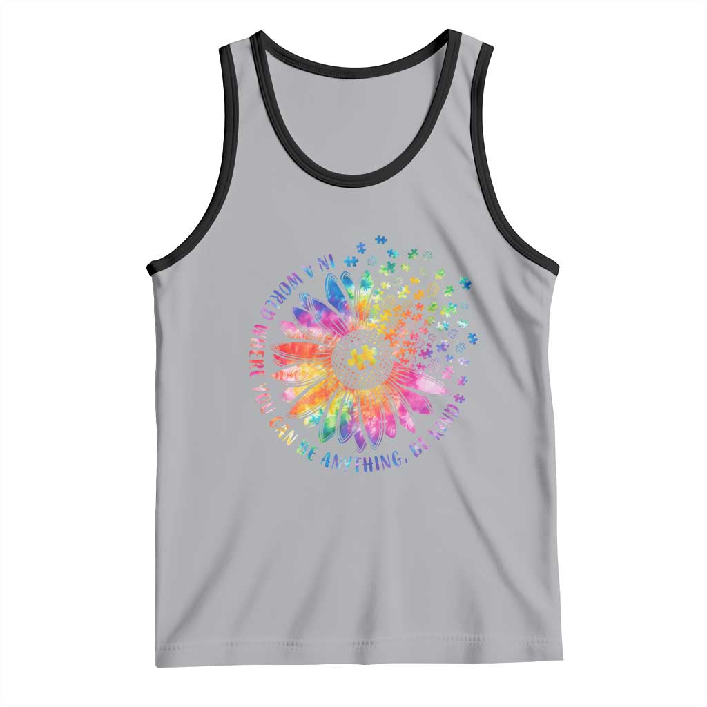 Be Kind Autism Awareness Tank Top Kindness Sunflower Tie Dye Puzzle TS02 Athletic Heather Black Print Your Wear