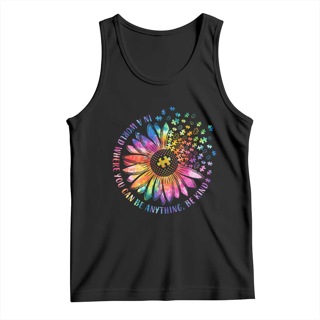 Be Kind Autism Awareness Tank Top Kindness Sunflower Tie Dye Puzzle TS02 Black Print Your Wear