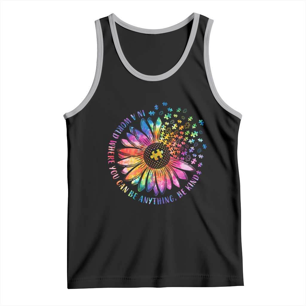 Be Kind Autism Awareness Tank Top Kindness Sunflower Tie Dye Puzzle TS02 Black Athletic Heather Print Your Wear