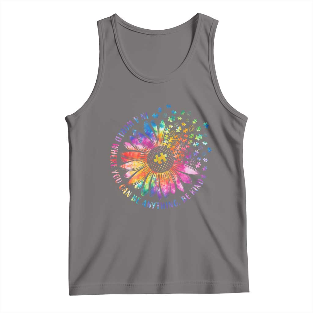 Be Kind Autism Awareness Tank Top Kindness Sunflower Tie Dye Puzzle TS02 Deep Heather Print Your Wear