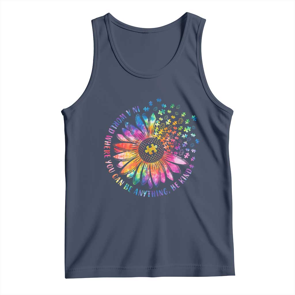 Be Kind Autism Awareness Tank Top Kindness Sunflower Tie Dye Puzzle TS02 Navy Print Your Wear