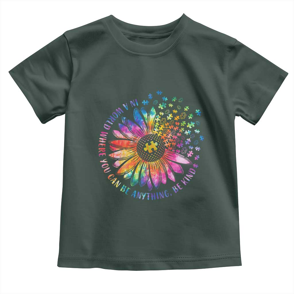 Be Kind Autism Awareness Toddler T Shirt Kindness Sunflower Tie Dye Puzzle TS02 Dark Forest Green Print Your Wear