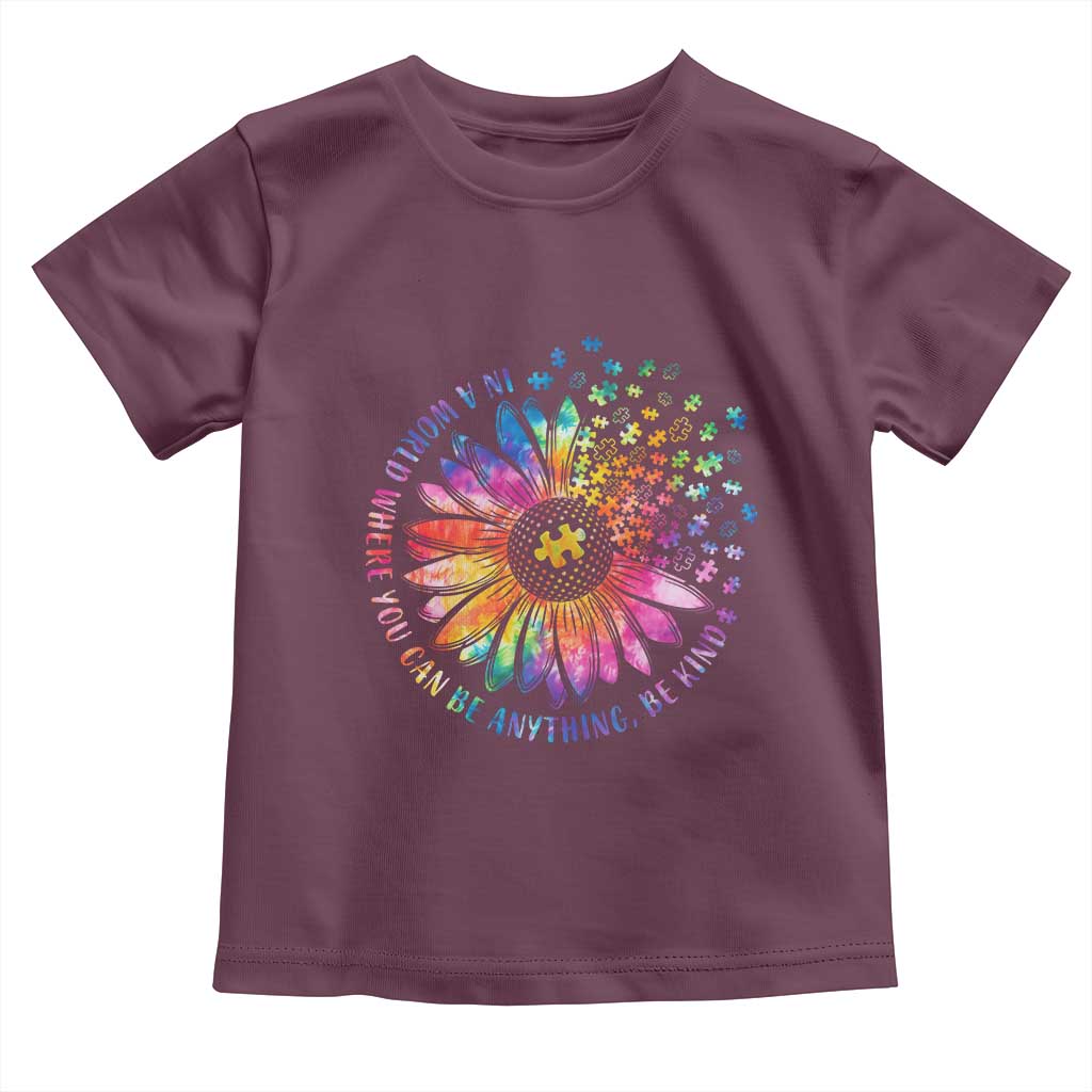 Be Kind Autism Awareness Toddler T Shirt Kindness Sunflower Tie Dye Puzzle TS02 Maroon Print Your Wear