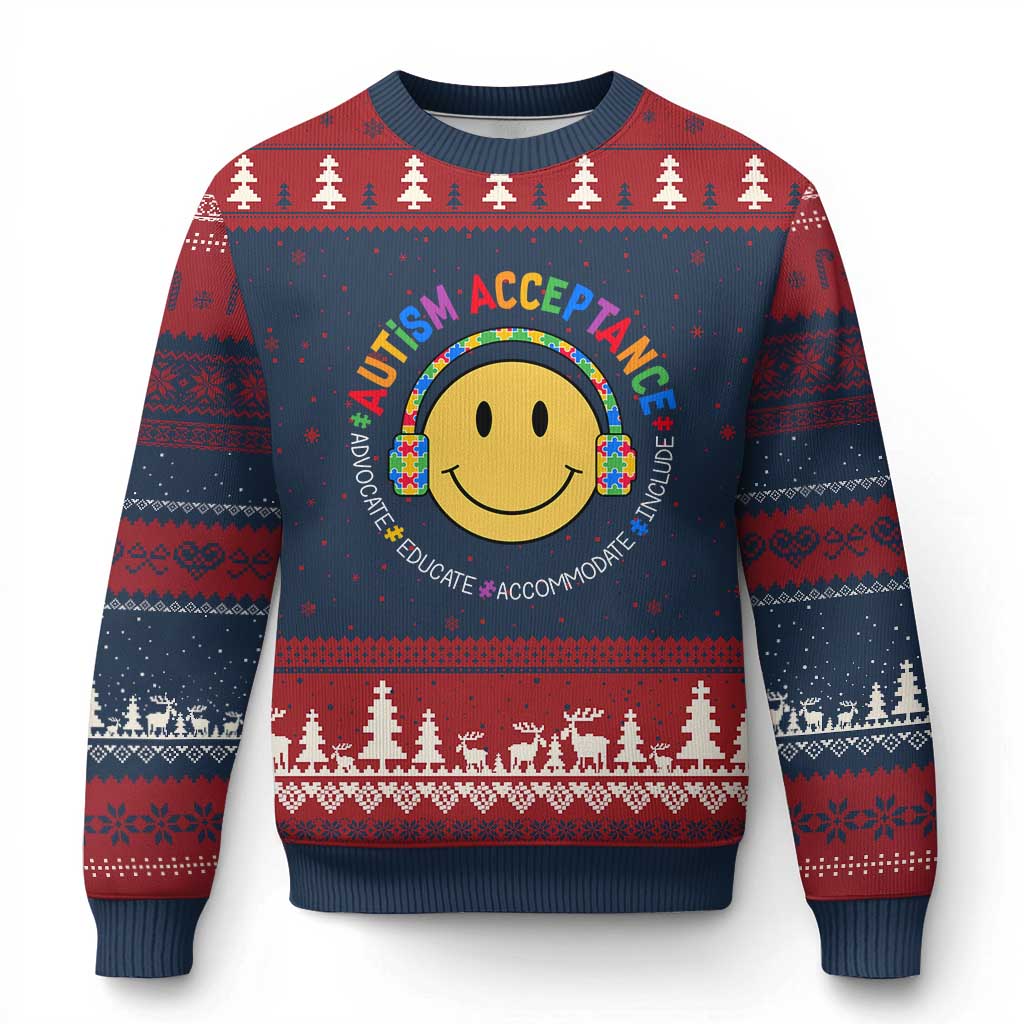 Autism Awareness Acceptance Ugly Christmas Sweater Special Education Teacher Kids TS02 Navy Red Print Your Wear