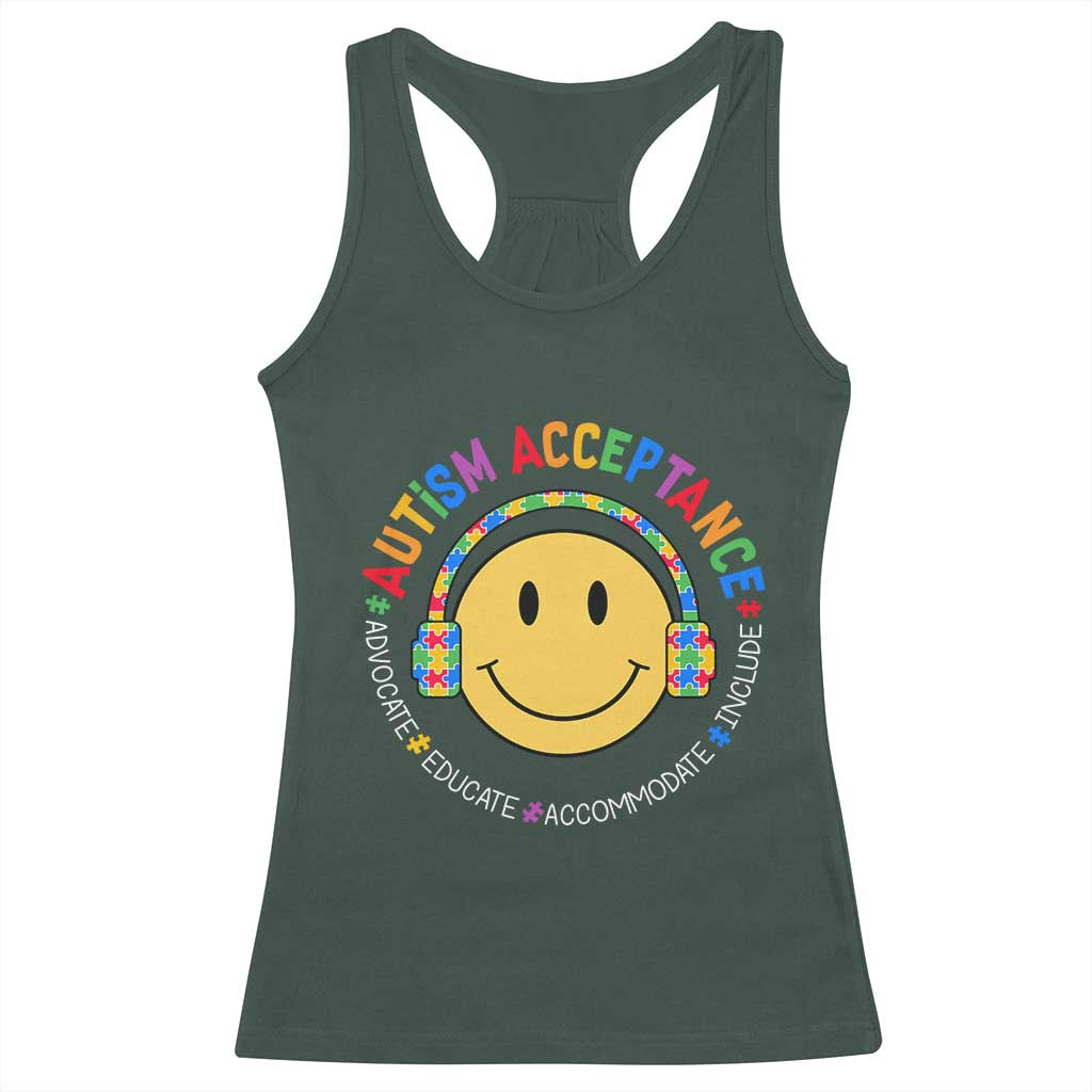 Autism Awareness Acceptance Racerback Tank Top Special Education Teacher Kids TS02 Dark Forest Green Print Your Wear