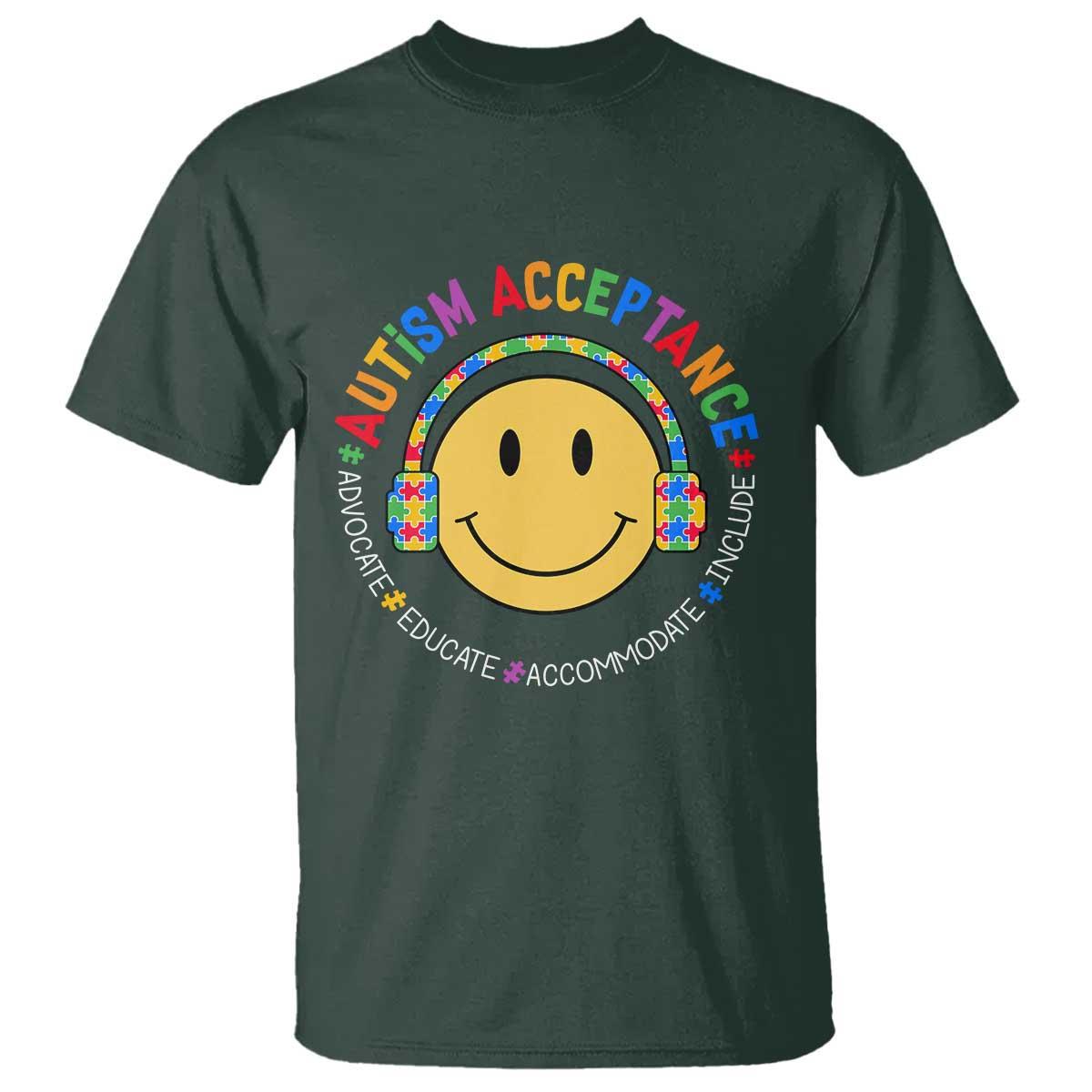 Autism Awareness Acceptance T Shirt Special Education Teacher Kids TS02 Dark Forest Green Print Your Wear