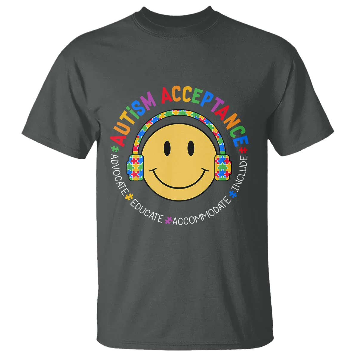 Autism Awareness Acceptance T Shirt Special Education Teacher Kids TS02 Dark Heather Print Your Wear