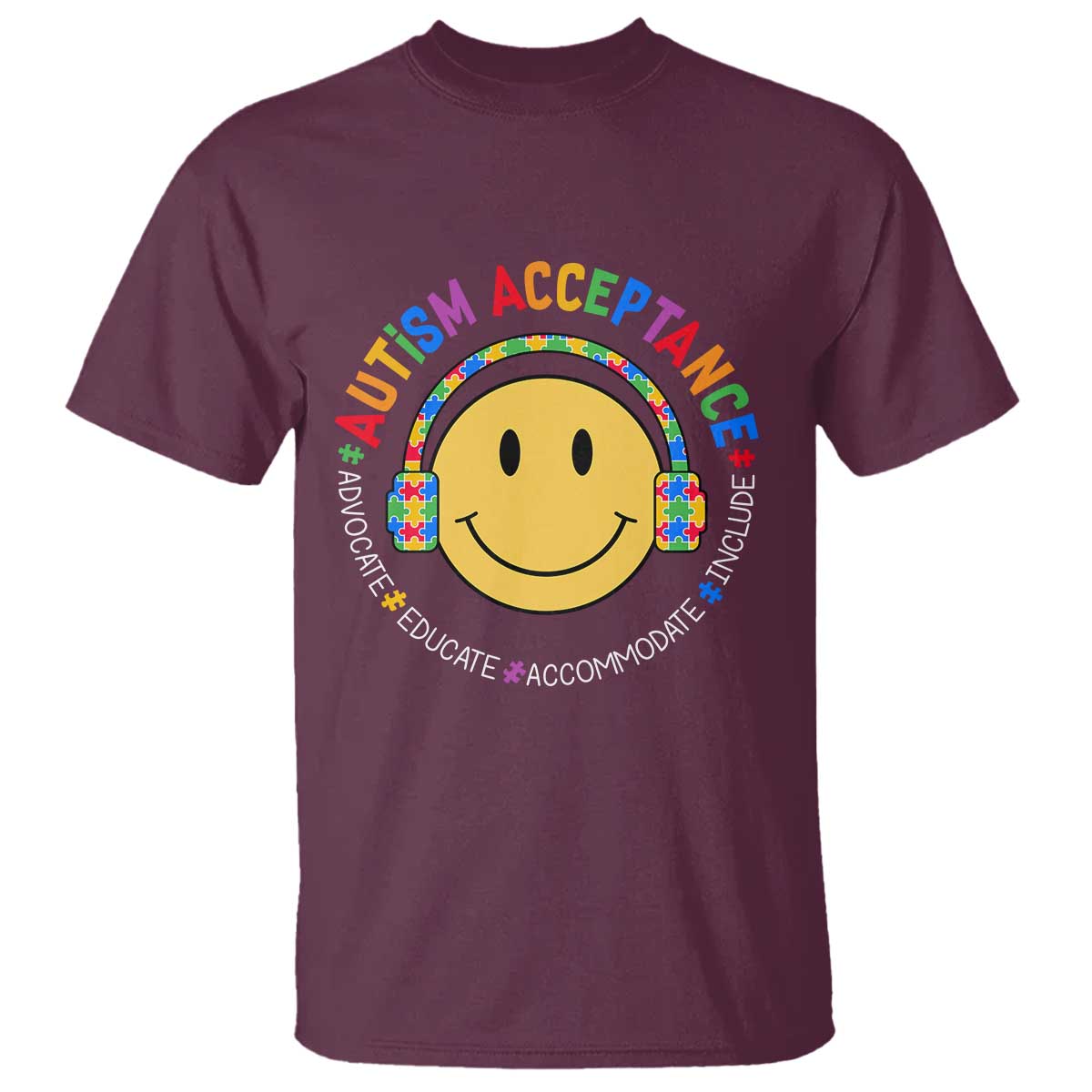 Autism Awareness Acceptance T Shirt Special Education Teacher Kids TS02 Maroon Print Your Wear