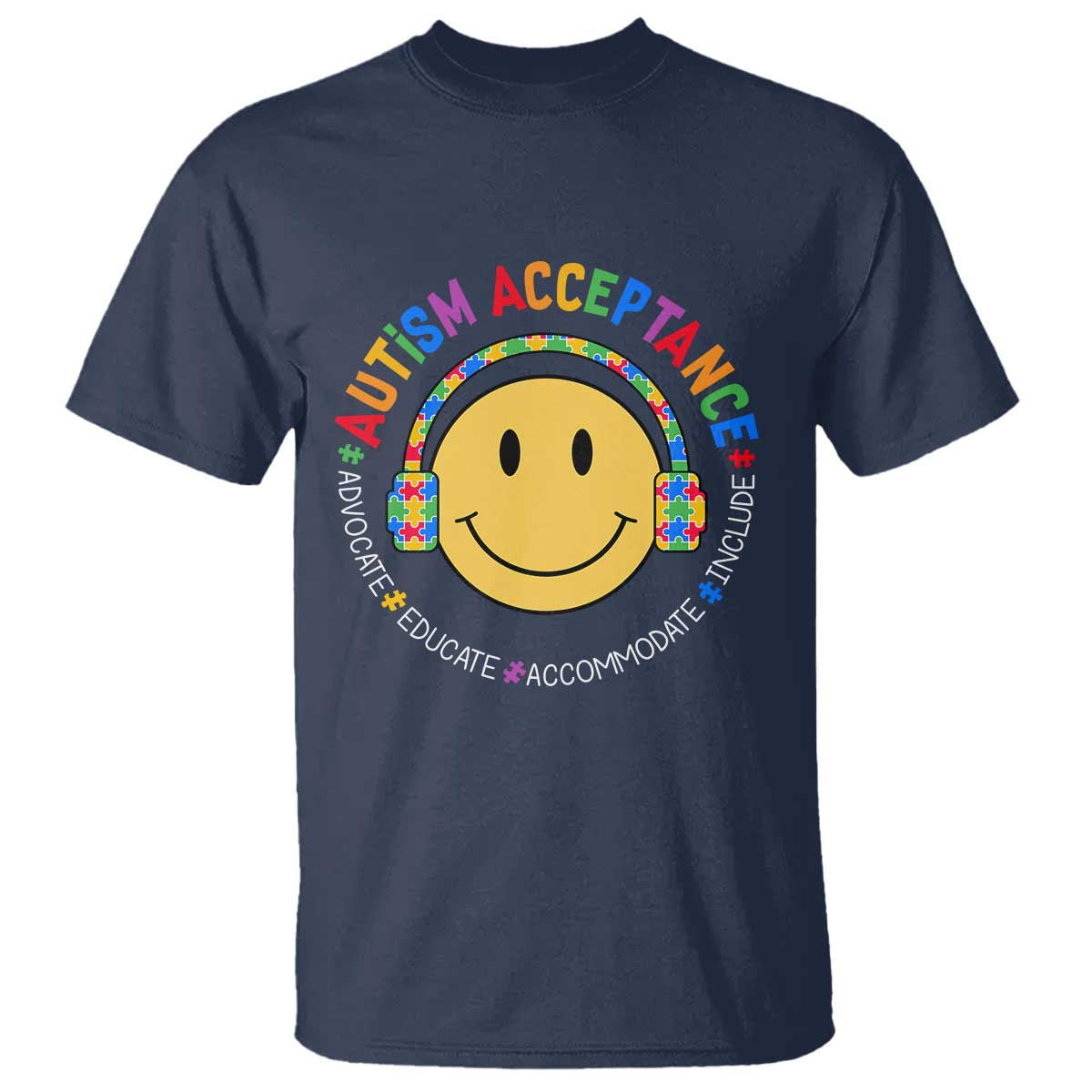 Autism Awareness Acceptance T Shirt Special Education Teacher Kids TS02 Navy Print Your Wear