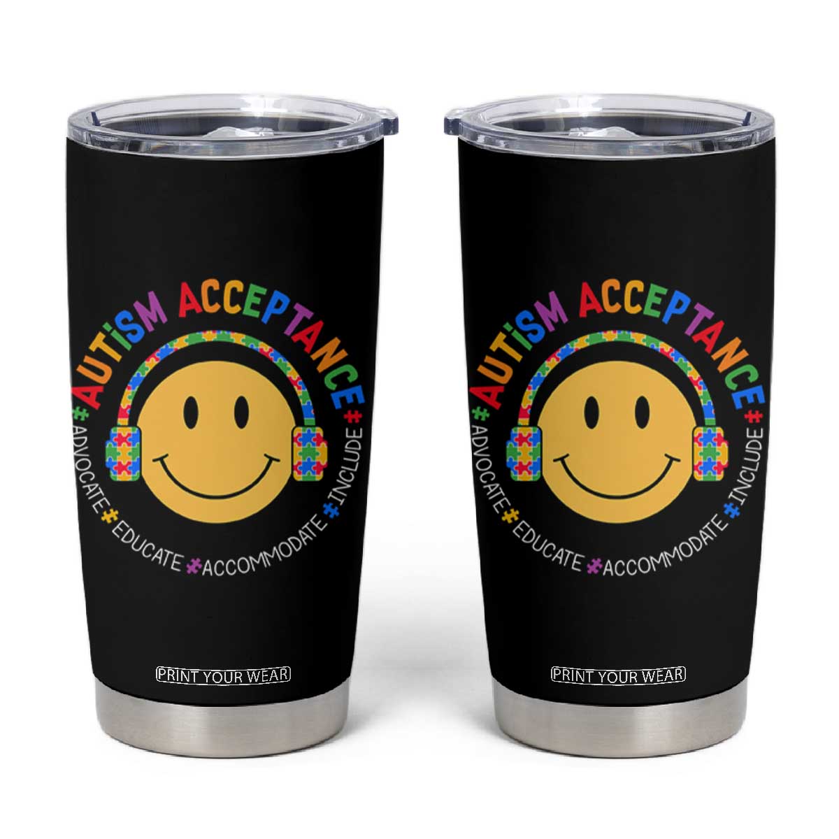 Autism Awareness Acceptance Tumbler Cup Special Education Teacher Kids TS02 Black Print Your Wear
