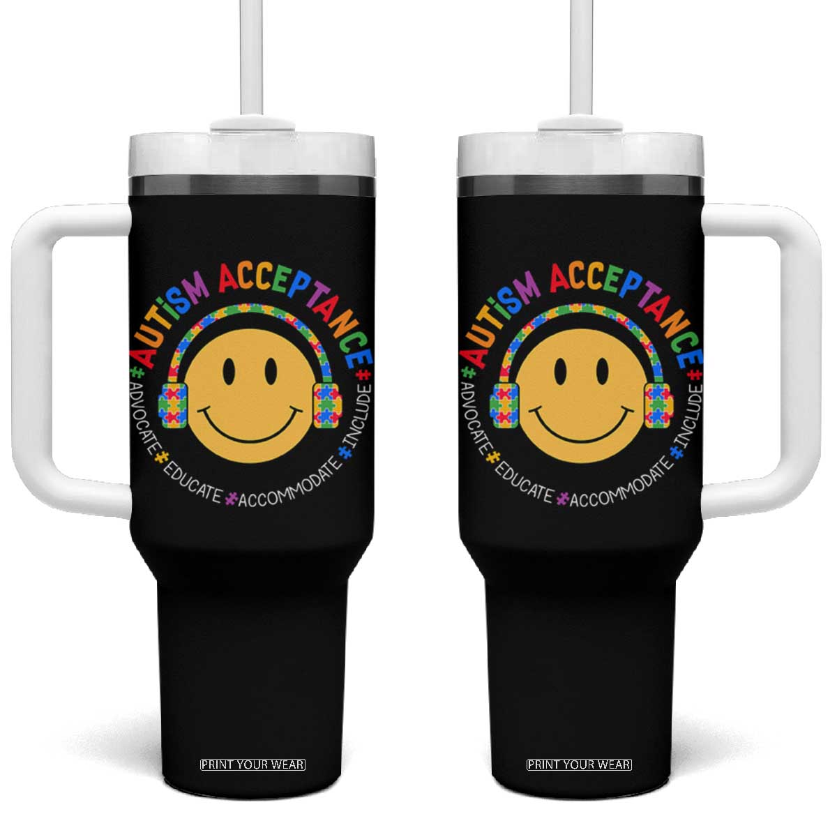 Autism Awareness Acceptance Tumbler With Handle Special Education Teacher Kids TS02 One Size: 40 oz Black Print Your Wear