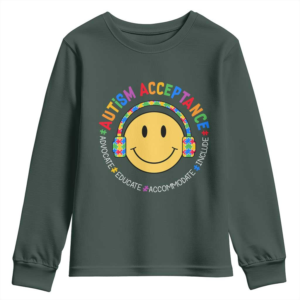 Autism Awareness Acceptance Youth Sweatshirt Special Education Teacher Kids TS02 Dark Forest Green Print Your Wear