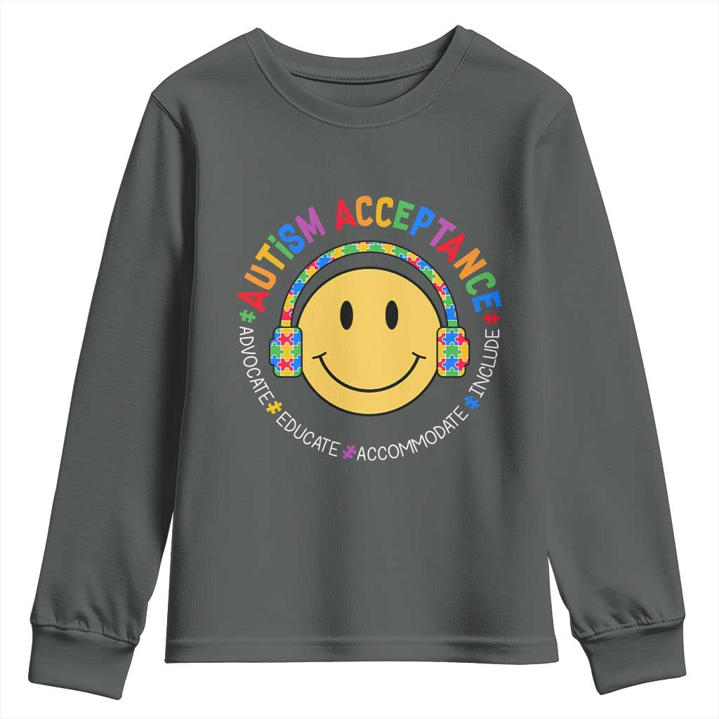 Autism Awareness Acceptance Youth Sweatshirt Special Education Teacher Kids TS02 Dark Heather Print Your Wear