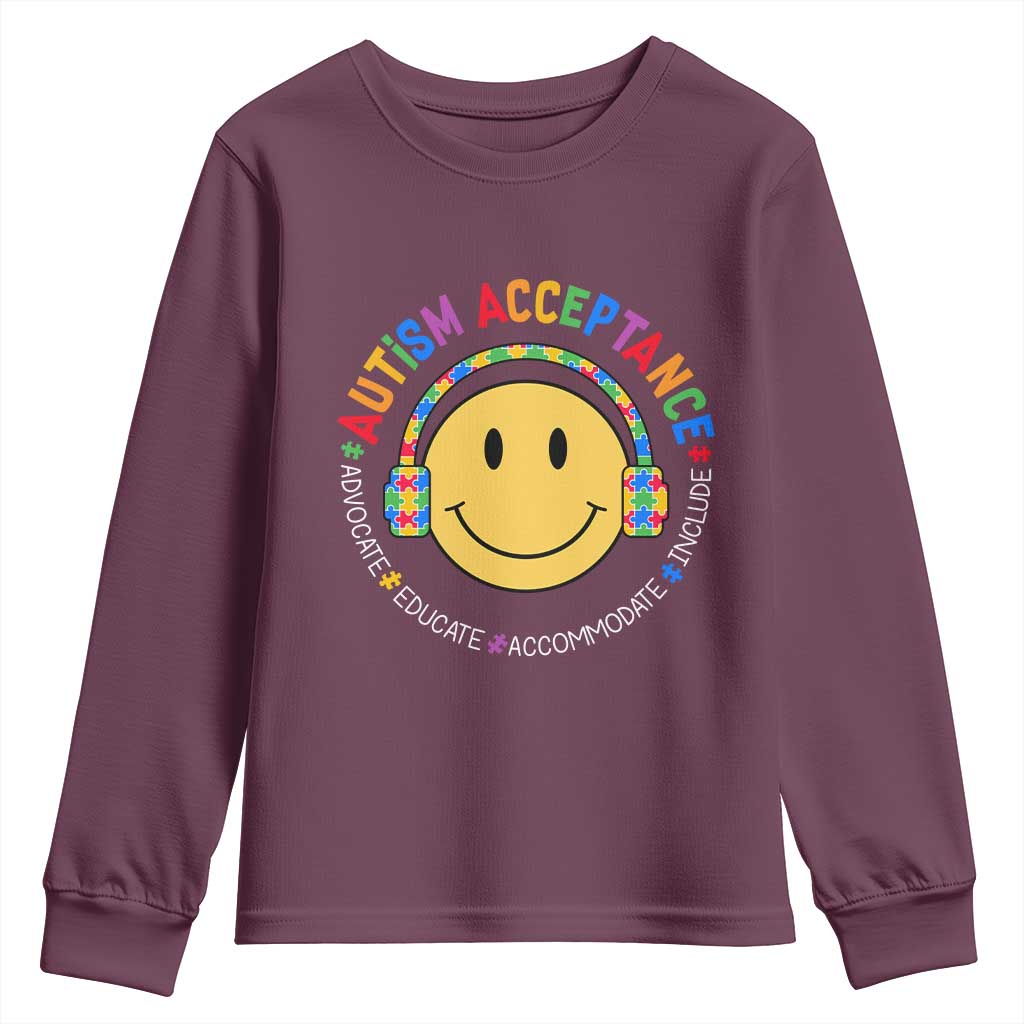 Autism Awareness Acceptance Youth Sweatshirt Special Education Teacher Kids TS02 Maroon Print Your Wear